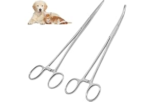 HEALIFE 2 Stück Piercing zange und Hakenlöser Zange aus Edelstahl - Pinzette für Katzen und Hunde Haare - Sägezahndesign - Arterienklemme - 12.5 cm - gerade und gebogene Köpfe - Krankenschwester Zubehör