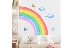 ‎SUPZONE Supzone Wandtattoo Regenbogen Groß 120*108cm Wandaufkleber Aquarell Regenbogen Wolke Schmetterling Wandsticker Mädchenzimmer Abnehmbar Wanddekor für Kinderzimmer Babyzimmer Schlafzimmer Türen Wanddeko
