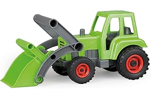 Lena 04213 EcoActives Traktor mit Frontlader, Nutzfahrzeug ca. 35 cm, robuster grüner Trecker mit Schaufel, natürlicher Holzgeruch durch ökologischen Holzanteil, Spielfahrzeug für Kinder ab 2 Jahre