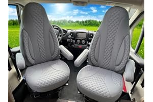 BREMER SITZBEZÜGE Pokrowce na siedzenia na wymiary, pokrowce ochronne na siedzenia pilota kierowcy i pasażera, zestaw do samochodów kempingowych FIAT Ducato, Pössl, Knaus, Adria, Carthago, Pilote Laika WPL409, szare