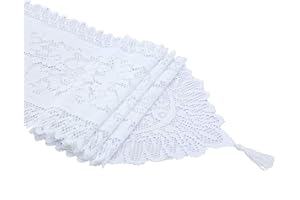 WOSO Lace Table Runner White for Wedding Festival Party Table Centrepiece Home Decor, 90x33cm (White Standard)