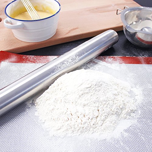SveBake Edelstahl Nudelholz – Fondant Teigrolle Edelstahl Teigroller Rolling Pin Teigroller Perfekt für Bäcker 40 cm - 3