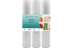 VITAL VAC 3 Rollos de 28cmx500cm de Bolsas Para Envasar al Vacío | Para Envasadora al Vacío Doméstica | Compatible con Silvercrest, Jata, Cecotec…
