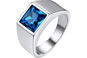 Bestyle Anillo Hombre Anillos de Sello Cuadrado 8mm Ancho Anillo con Piedra Negro/Azul Anillos de Acero Inoxidable Personalizados Anillos Hombre Tamaño 14.5-32.5