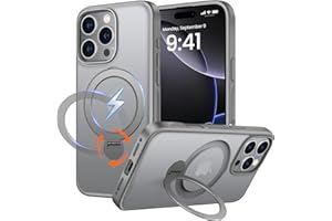 PuyaTeya 360° Rotating Magnetic Stand for iPhone 16 Pro Case Compatible with Magnets 16 ft Military Drop Protection, Anti-Scratch/Fingerprint for iPhone 16 Pro Mobile Phone Case (Matte Grey)