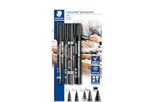 Staedtler Lumocolor permanent 60 BK Juego de rotuladores permanentes con diferentes puntas, 4 unidades en blíster Blanco