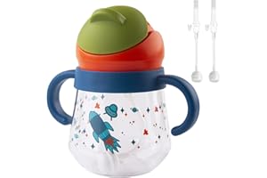 nohlerlife Drinking Cup for Baby Months 6+, Children's Drinking Bottle with Handles, Leak-Proof, Leak-Proof, Baby Straw Cup, Soft Spout Cup, 260 ml, BPA-Free (2 Straws)
