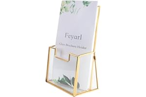 Feyarl Glass Brochure Holder Gold Leaflet Holder Stand Literature Holder Flyer Trifold Holder Clear Display Stand for Brochures Poster Magazine Menu