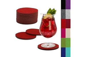 SwavGo Filz Untersetzer Getränkeset, 12er Bunte Filzunterlagen für Gläser, Tassen, Flaschen - Filzuntersetzer rund abwaschbar… (Karminrot)