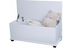 Hampton & Stewart White Large Ottoman Wooden Storage Toy Box Chest Trunk with Lid and 2 Hinges
