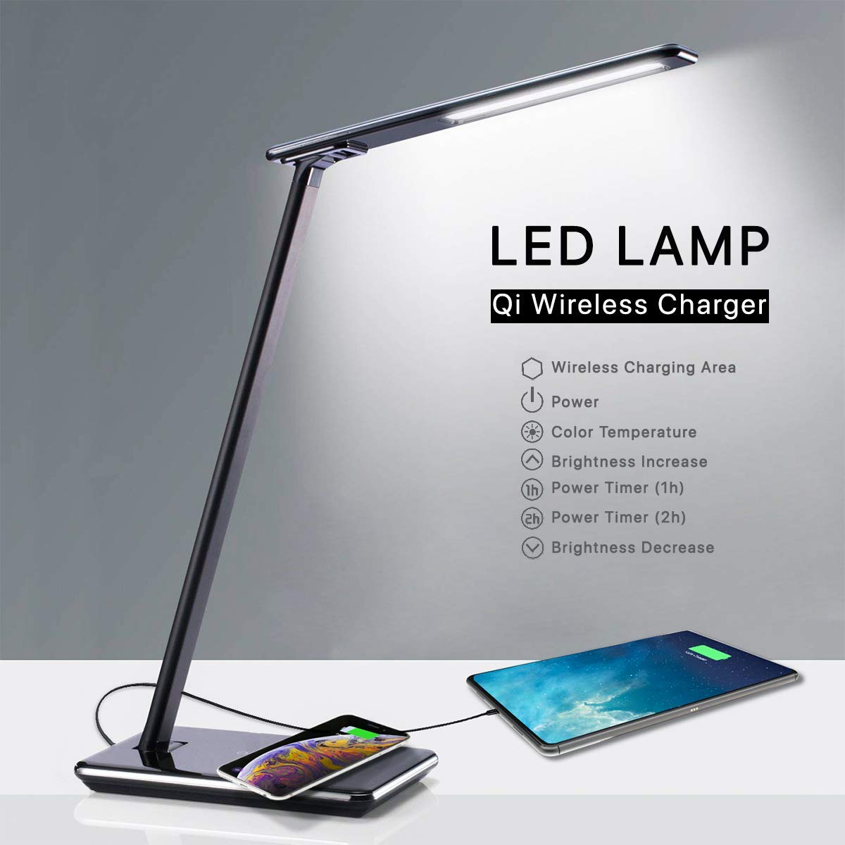 Qbox Lampada Da Scrivania Led Con Base Di Ricarica Wireless E Porta Usb Lampada Da Tavolo Ufficio Comodino Moderna Luce Per Lettura Desk Lamp