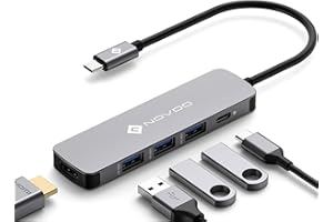 NOVOO USB C Hub 4K@60Hz Adapter MacBook Pro/Air M1 Adapter mit 4K@60Hz HDMI,100W PD,3 x USB 3.0 Anschlüsse Aluminium Multiport Dock kompatibel für MacBook M2 M3,Surface,Laptop,andere Typ C Geräten