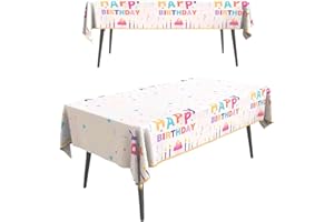 HONGP 2Pack Birthday Party Table Cloth,54x72in Happy Birthday Party Tablecloth for Boys Girls White Plastic Confetti Disposable Rectangular Party Table Cover for Kids Baby Birthday Themed Party Decorations