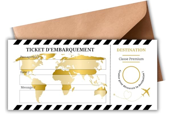 EVTI Carte à gratter voyage surprise doré, Billet avion annonce Personnalisable,Boarding pass,Carte embarquement personnalisable à offrir,idée Cadeau personnalisée pour Anniversaire EVJF Fête