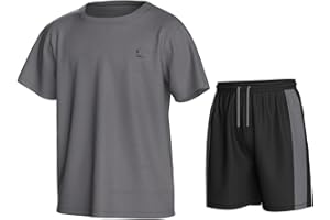 Essenclo Boys Athletic Shorts and Performance T-Shirt Crew Neck Boy Clothes Set, Summer Kids Outfit Size 3-16 (2 Pcs Set)
