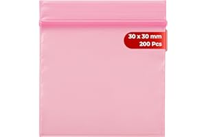 LIVERPOOL ENTERPRISES LTD Grip Seal Bags Resealable Plastic Bags Poly Plastic Storage Bags Zip Lock Bags Baggies (30x30 mm (200 Pcs), Pink)