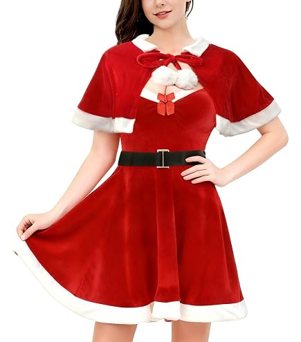 Robe Princesse Noël Rouge En Velours Avec Capuche Et Tutu - Déguisement, Soirée, Fête - Taille XXL - Pour Femme
