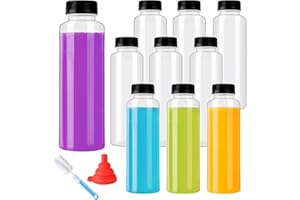 YBCPACK 10 Pack 16oz（500ml） PP Heat-Resistant Plastic Juice Bottles With Caps-Plastic Smoothie Bottles-Reusable Bulk Beverage Containers with Lids For Juice, Beverage(Dishwasher Safe)