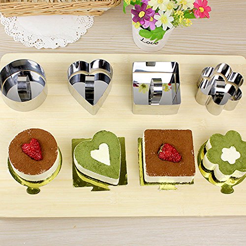 4 Stück Mini Edelstahl Runde Herz Blume Quadrat Geformt Mousse Torte Ring Schimmel Slicer Ausstecher, die Backen Heimwerkerwerkzeuge mit Push Stück - 6