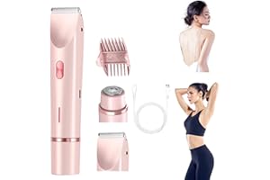 KOUAMOR Dual Head Trimmer for Women, 2 in 1 Women Electric Shaver Dual Head Bikini Trimmer,IPX7 Waterproof Rechargeable, Wet & Dry Use Hair Removal for Bikini Area, Underarms, Legs, Arms (Pink)