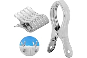 TOKERD 6 pcs Grandes Acero Inoxidable Pinzas de Toalla de Playa Clips de Metal Fuerte Pinza de la Ropa Clavija de Toalla de Playa para la Ropa Pesada y el Lavarse