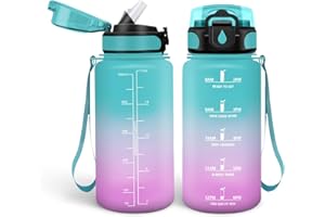 HoneyHolly Gourde Paille, Gourde 500ml, sans BPA & Étanches, Bouteille, Motivation Bouteille d'eau, Avec Marqueur de Temps, Petite Bouteille pour Gym, Ecole, Cyclisme, Plein Air, Sport