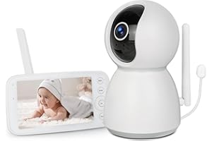 Hakaug Baby Monitor with 5-inch 720P HD Display and 1080P Pan-Tilt-Zoom Camera FHSS Transmission No WiFi No APP Two-way Audio Infrared Night Vision (Ivory)