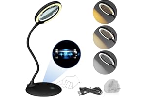 DUDSOEHO Rechargeable 5X Magnifying Desk Lamp - Dimmable Magnifying Glass with Light and Stand, 3 Color Setting LED Light for Work, Reading, Hobbies, Sewing, Crafts