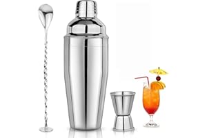 Lumanothy Shaker per cocktail 750 ml, set da cocktail in acciaio inox a 3 pezzi con misurino 15/30 ml e pestello per cocktail, kit da barman premium per casa, bar e feste