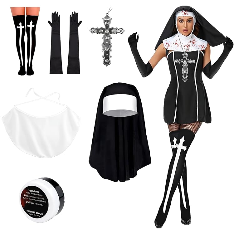 Smiffy's Gothic Nonne Kostüm – Mit Kleid & Kopfstück, Größe L (40-42)