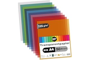 perfect ideaz - 50 Blatt Transparentpapier DIN A4, 10 Farben sortiert, 115 g/m², lichtdurchlässig & hochstabil, säurefrei, FSC® zertifiziert, Bastelpapier für Laternen, Karten & Deko