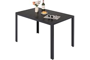 LIFERUN Mesa de jardín de aluminio y WPC, 110 x 70 cm, mesa de balcón rectangular al aire libre, mesa de comedor exterior e interior, antioxidante, resistente a las inclemencias del tiempo, negro