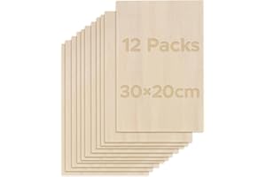OMTech Basswood Sheets 12 Pack, 300x200 mm Plywood for Crafts, 3 mm Thick Wood for Laser Cutting Engraving, Unfinished Boards for DIY Projects Drawing Painting Architectural Models