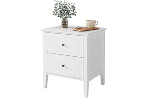 ‎FOREHILL FOREHILL Biały stolik nocny, szafka nocna z 2 szufladami, mały stolik boczny, komoda do sypialni, salonu, drewniana 50x40x55,5cm