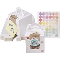 KEYIDO 30 Pcs Single Cupcake Boxes, 1 Hole Cake Box White Cupcake Boxes Individual with Clear Window Inserts and 2 Sheets of