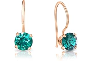 DTPsilver® Pendientes Mujer Plata de Ley 925 Chapados en Oro Rosa con Cristales Swarovski® 6 mm - Pendientes Colgantes Oro Rosa - Elección de Colores