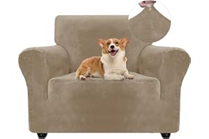 ‎YSTYLE Ystyle Samt Sofabezug 1 Sitzer, Stretch Sofa Überzug, Sofaschoner rutschfest, Elastischer Couch Überzug, Sofa Cover Mit Armlehnen, Sesselschoner Sofaschutz Katze Sesselbezug, Kamel