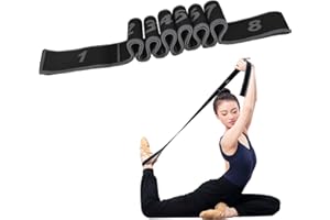 ANSEOM Banda de Estiramiento de Yoga, Bandas Elasticas Fitness de Resistencia Yoga Cinturon con 8 Anillos para Pilates, Gimnasia, Entrenamiento de Danza Física (Gris)