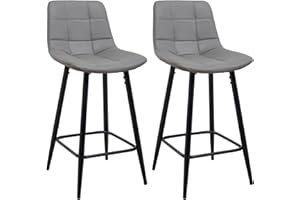 Panana Set of 2 Kitchen Stools Diner Breakfast Chair Fixed Height Metal Legs Barstools Padded Seat Bar Stools (Grey)