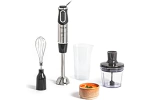 ‎KRUPS Krups Perfect Mix 8500 Stabmixer, Blender, 1000 Watt, Edelstahlfuß, 4 extra scharfe Messer, Powelix Technologie, Schneebesen, 500 ml Zerkleinerer, 800 ml Messbecher, Schwarz-Silber, HZ6568