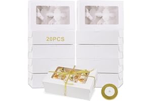 Honeueuen 20 x 6 Hole Cupcake Boxes with Clear Window, Cake Box with Adjustable Insert Cupcake Carrier for Cupcakes, Cookies, Muffins, Pastries and Donuts, White