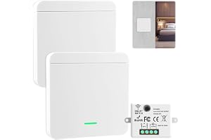 2-pack trådlös ljusbrytare med 2 strömbrytare och 1 x mottagare 10 A, 230 V, 433 MHz trådlös väggströmbrytare för inomhus- oc