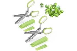 MASTEYMOH 2 Pairs Herb Scissors Set, Kitchen Scissors with 5 Blades and Cover, Multipurpose Kitchen Herb Shears with Safety Cover and Cleaning 2 Pairs for Herb (Green)