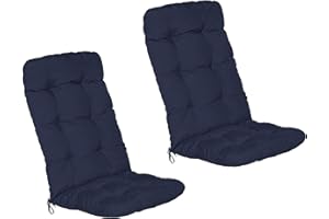 Beautissu Set de 2 Cojines sillas Jardin Flair HL - Cojín para sillas de terraza o Cojines Exterior con Respaldo Alto - 120x50x8 cm - Relleno de Copos de gomaespuma - Azul Marino