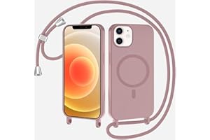 SLWYF Magnetic Mobile Phone Chain for iPhone 12 Mini Case with Strap, Mobile Phone Case Compatible with MagSafe, Silicone Rope Necklace Mobile Phone Case PU Shockproof with Removable Cord for Hanging