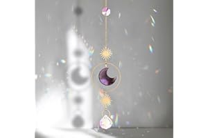 Sahoottie Amethyst Sun Catcher Purple Moon Crystal Sun Catcher for Window Hanging Crystal Outdoor Rainbow Maker