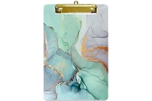 Hnogri Small Plastic Clipboard, Fashion Design A5 Size Memo Clipboards for Students, Kid, Women, Office, School, Low Profile Clip, Cute Custom Pattern, Mini Clipboard Size 6" x 9", Green Marble