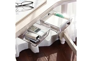 PoktWorld 2 STÜCKE Selbstklebende Schublade unter dem Schreibtisch,versteckte Aufbewahrungsbox,Schublade Stiftebox,für Schreibtisch/Schrank/Bücherregal/Küchenschrank etc.. [ Groß+Klein]