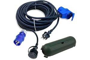 INTUIFLEX Kit de câbles adaptateurs CEE 15 m - Raccord coudé vers fiche Schuko - Câble Adaptateur CEE et boîtier de Protection H07RN-F 3 x 2,5 mm² 230 V 16 A Câble de Camping pour Camping-Car, Caravane, Bateau