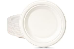 GREENESAGE Piatti usa e getta, 100 pezzi, 18 cm, bianchi, rotondi, piccoli, monouso, a canna da zucchero, usa e getta, piatti per feste, piatti di carta biodegradabili, 100 pezzi